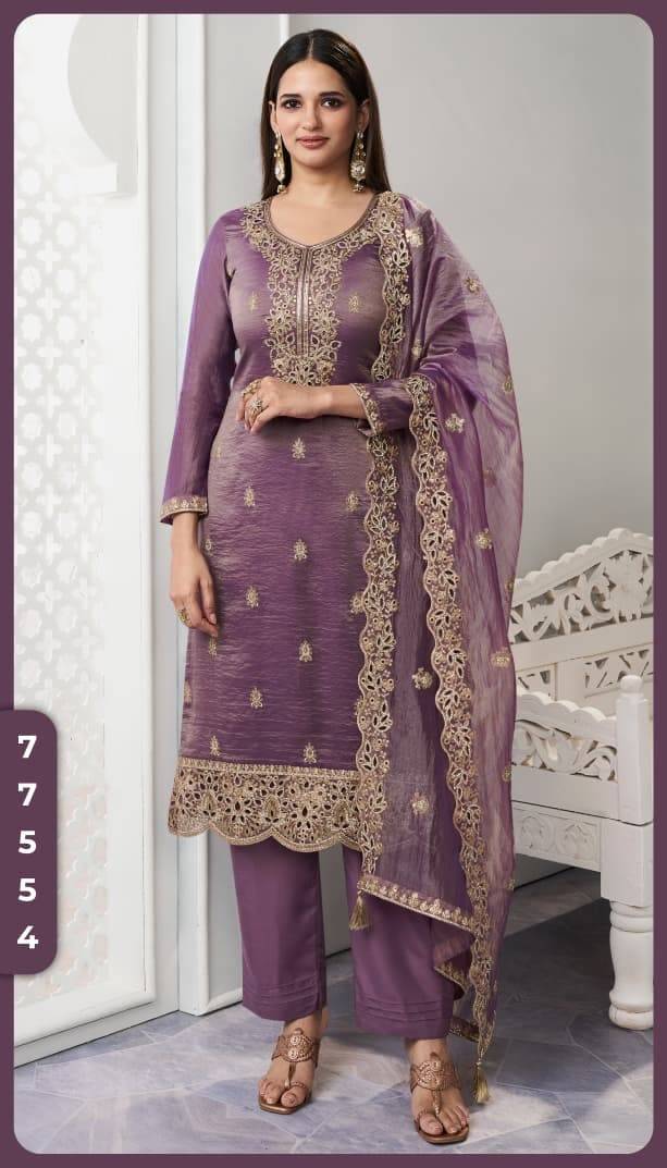 KULEESH - ZIANA by by vinay fashion 77551 To 77554 Designer Festive Suits Collection Beautiful Stylish Fancy Colorful Party Wear & Occasional Wear EMBROIDERED SOFT GOLD SILK Dresses At Wholesale Price